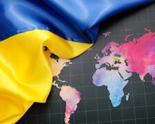 Ukrainian flag on world map