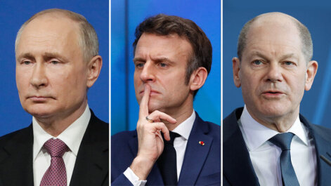 Vladimir Putin, Emmanuel Macron, Olaf Scholz
